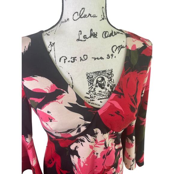 TRINA TURK SENA MINI DRESS FLORAL FLUTTERY BELLED SLEEVES SZ 2 SOPHISTICATED - Picture 11 of 16